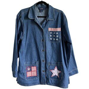 Patriotic Barn Coat Chore Denim Jacket Natural Impressions L Stars Stripes Large